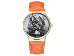 Relógio de pulso masculino vintage simples e moderno com mecanismo de quartzo, pulseira de couro PU laranja T63-a