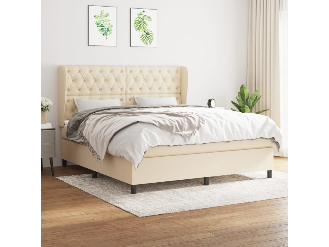 Vidaxl Cama Com Molas/colchão 160x200 Cm Tecido Cor Creme