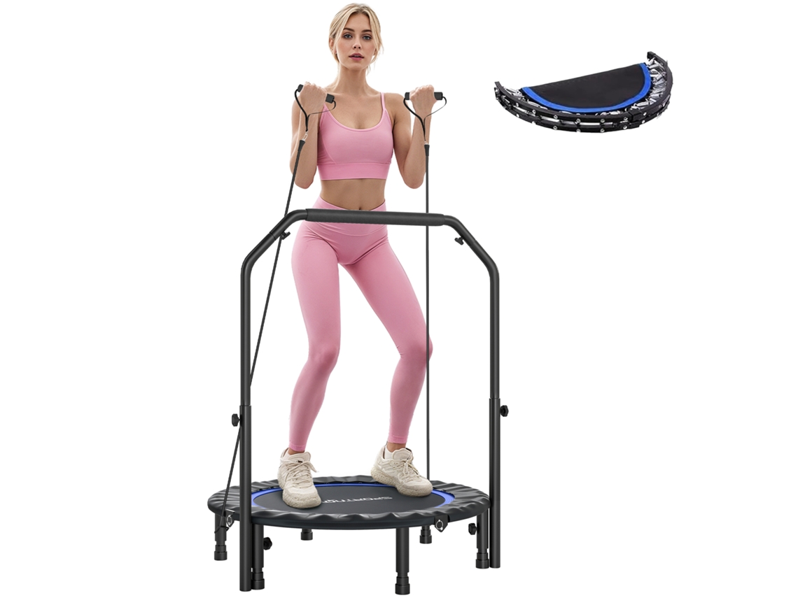 Cama Elástica Dobrável Ø102cm com Alça Ajustável,estrutura de Aço para Treino de Pernas e Corpo,azul e Preto BTFORUS