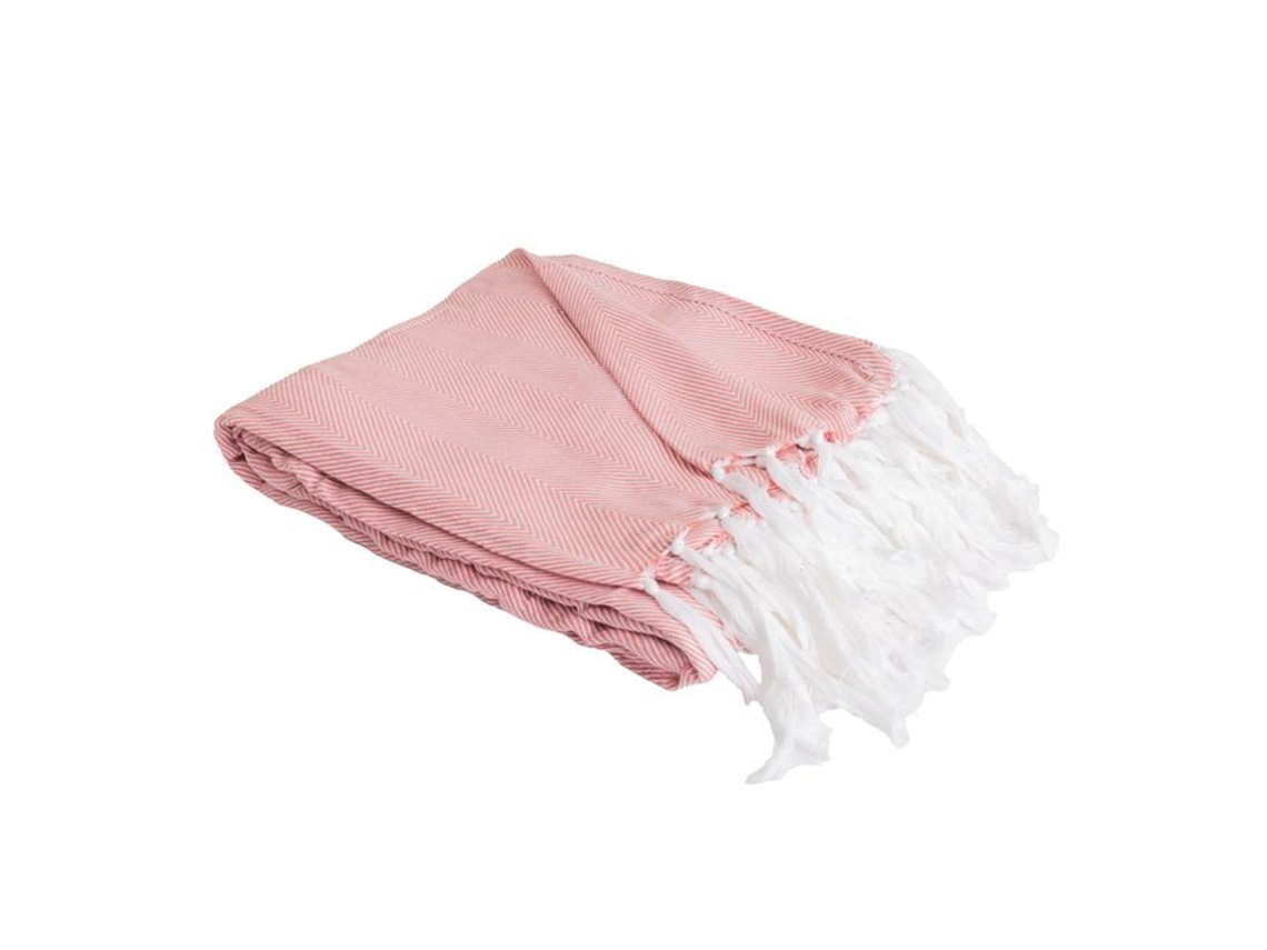 Manta 100% Algodão Rosa Salmão Xadrez Com Franjas 180x220cm Zigora