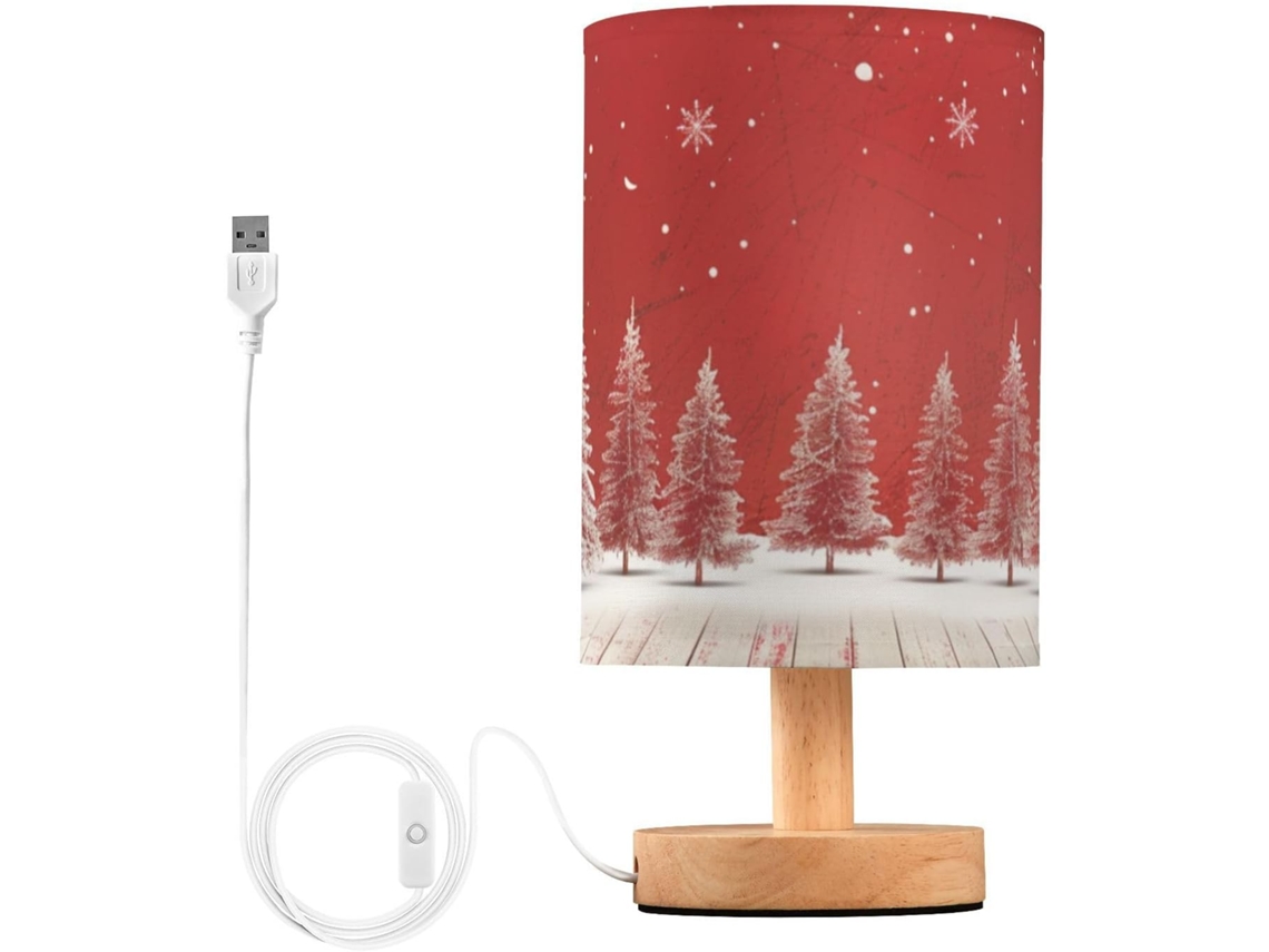Abajur De Natal Mnsruu Para Quarto, Sala De Estar, Luminária De Cabeceira Vermelha Com Portas Carregamento Usb