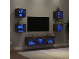 Vidaxl 7pcs Móveis Parede P/ Tv C/ Leds Deriv. Madeira Carvalho Fumado