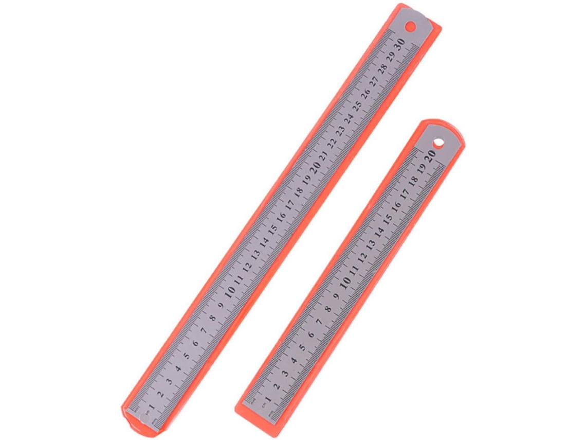 Régua linear portátil Ultechnovo em aço inoxidável, conjunto de 8 peças, fácil de guardar, ideal para ensino e design gráfico.
