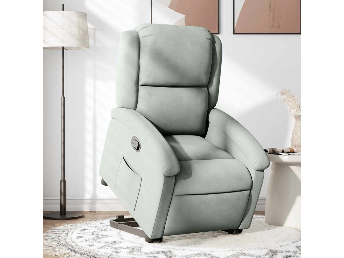 Vidaxl Poltrona Reclinável Elevatória Veludo Cinza-claro