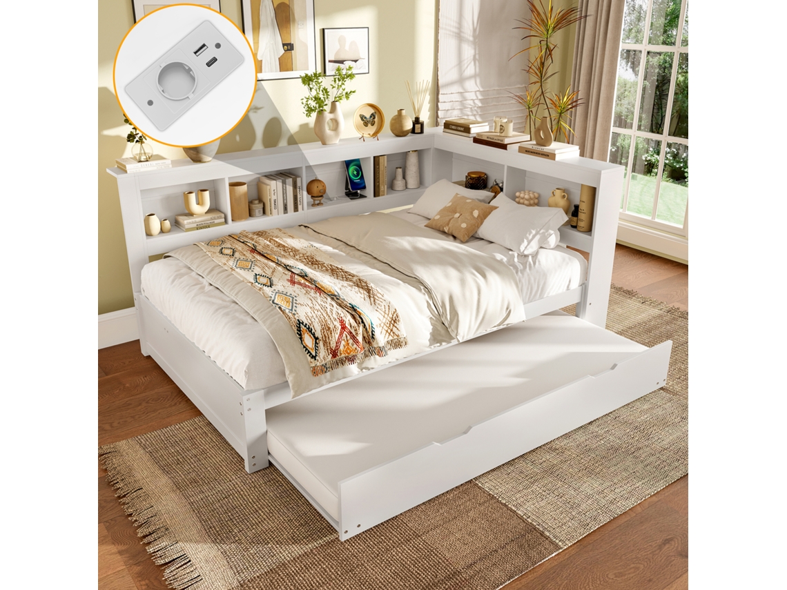 Sofá-cama Daybett 140x200 Cm Com Tomada 2 Usb Branco Sem Colchão
