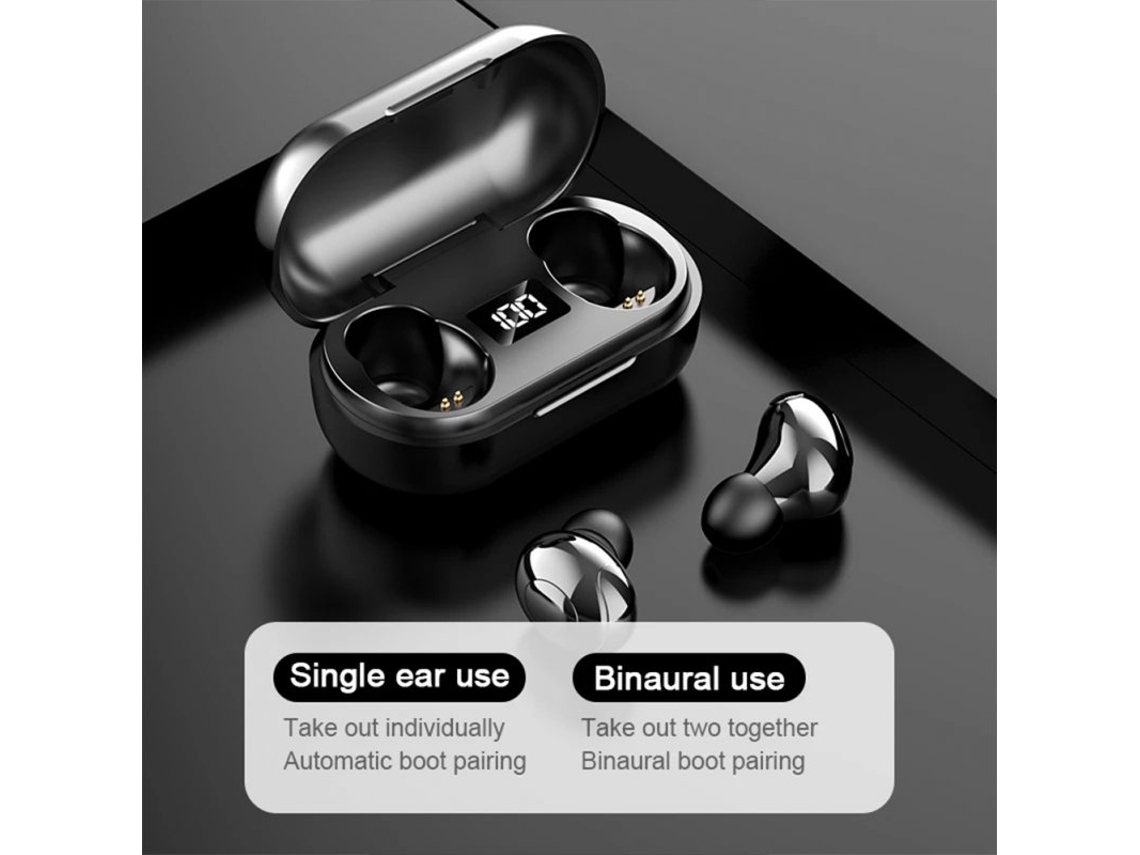 Auriculares Bluetooth True Wireless T8 Compatível com Mini In-Ear Led Display Digital Viva-Voz Preto