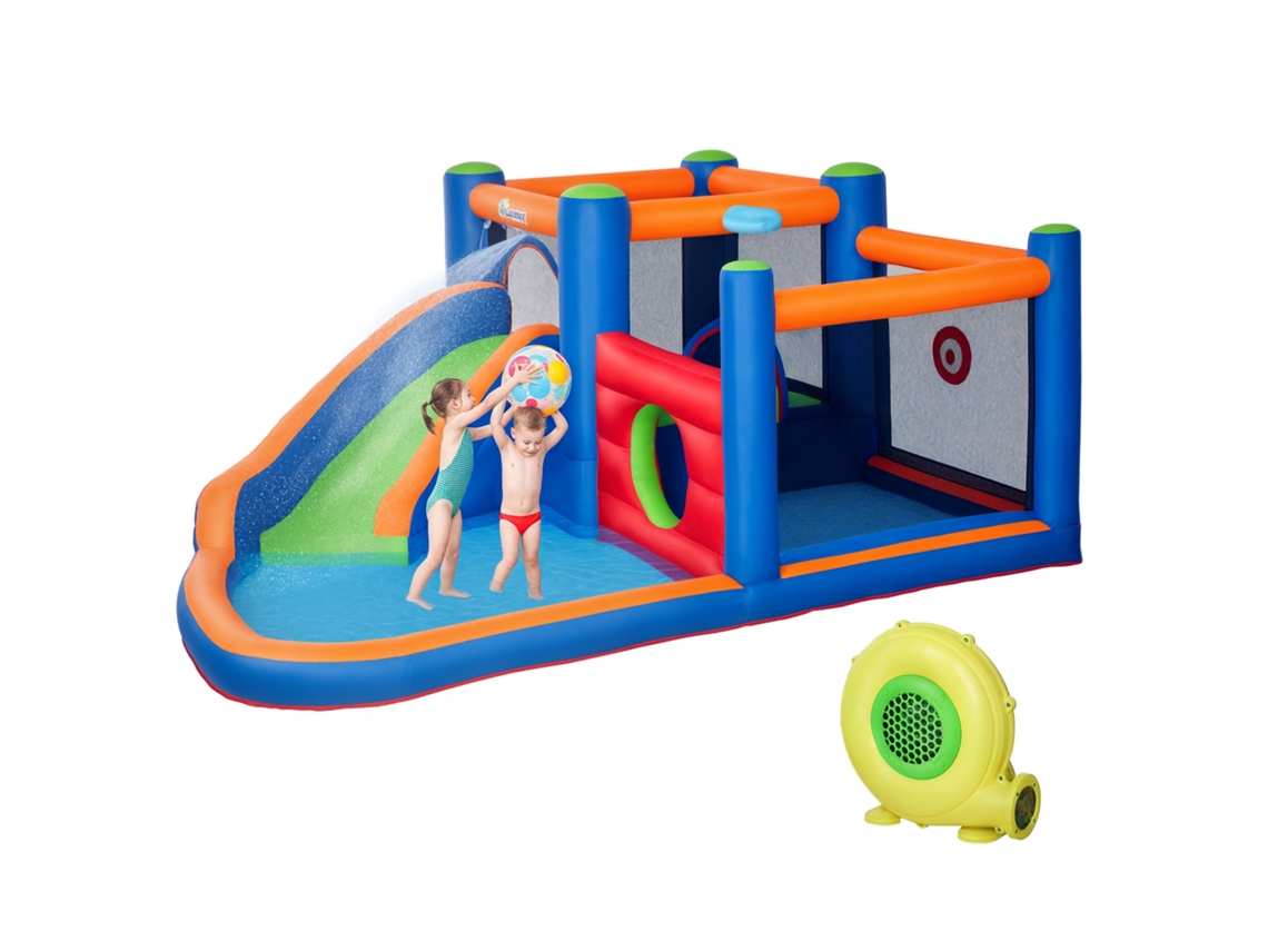 Castelo Inflável Infantil (com Escorregador, Trampolim, Piscina, 380x340x170cm)