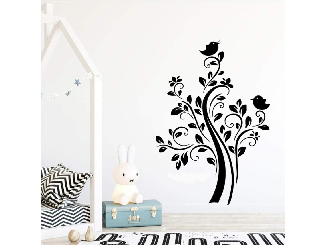 Adesivos de parede, árvore e família de pássaros, arte de parede, mural artístico, decoração para casa, decoração de quarto, adesivos de parede decorativos, 43x61cm