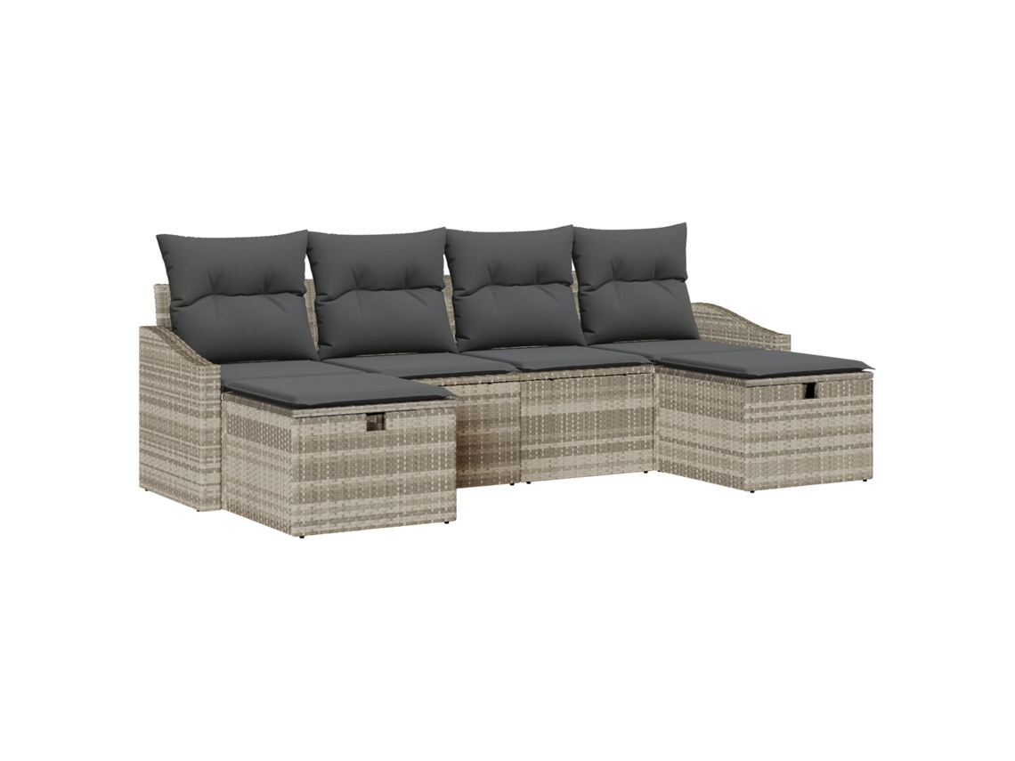 Conjunto 6 Sofá De Jardim Vidaxl Cinzento-claro Vime Pe (233 X 117 X 85 Cm)