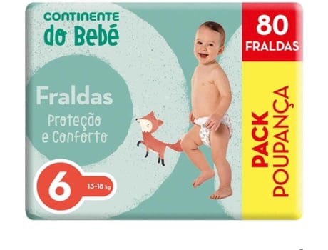 Fraldas Proteção e Conforto 13-18kg T6 CONTINENTE DO BEBÉ emb. 80 un