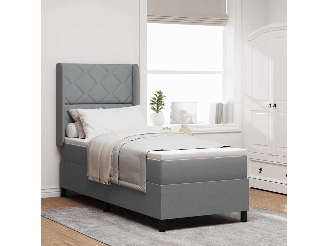 Vidaxl Cama Box Com Almofada Manual Cinzento-claro 190 X 90 Cm Tecido