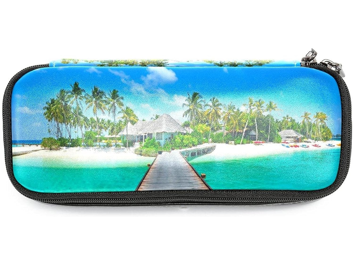 Amplo espaço de armazenamento com design de cabana de praia tropical, ideal para escola, escrivaninha e para adultos, meninas e meninos.