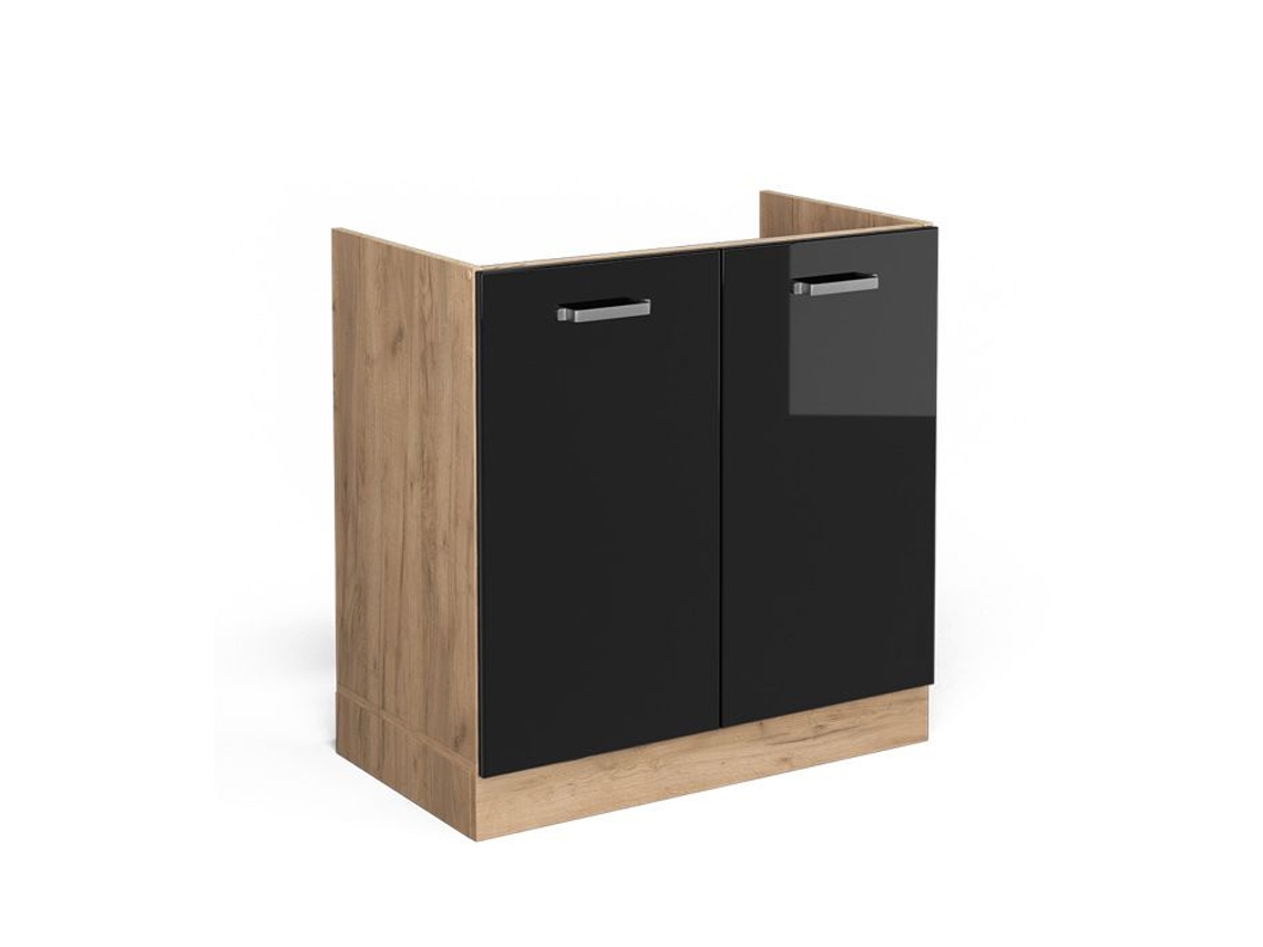Móvel baixo Vicco R-Line sob pia, preto alto brilho, 80 cm sem bancada