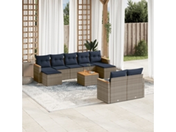 Vidaxl Conjunto De Sofá De Jardim Com 10 Peças E Almofadas Em Rattan Sintético Cinza