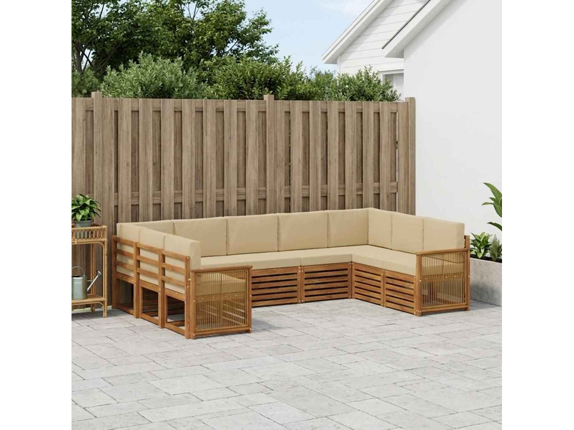 Vidaxl Conjunto De Sofá Sectional Com Almofada 7 Pcs Natural