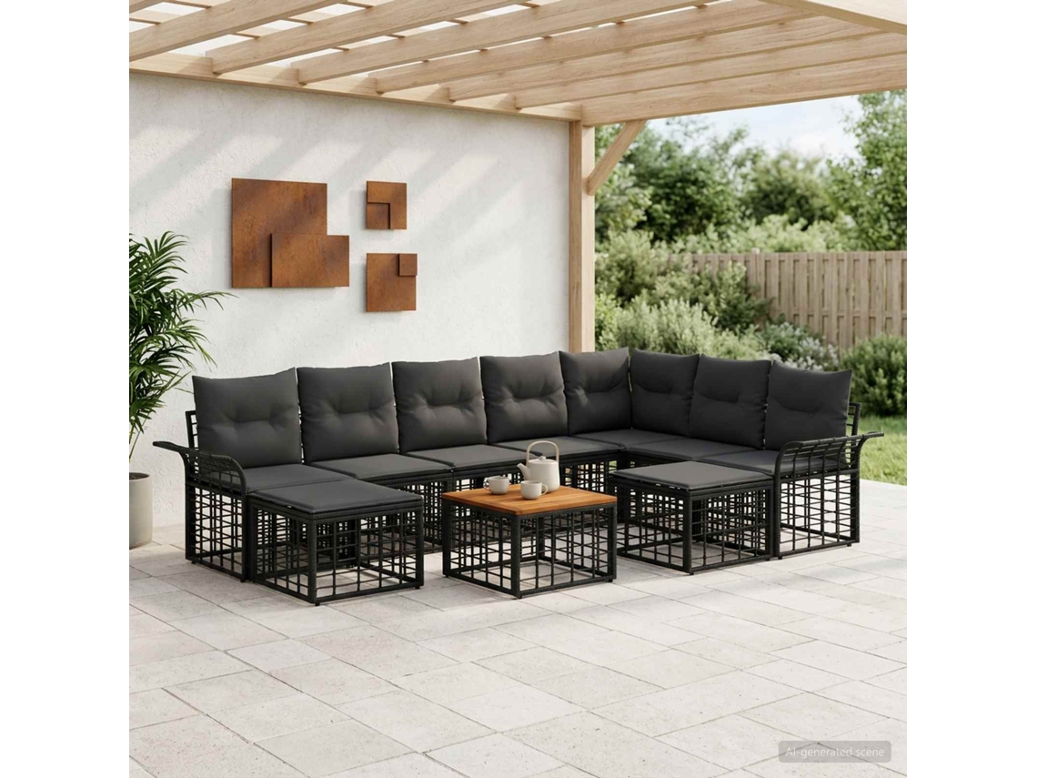 Vidaxl Conjunto De Sofás Para Exterior 10 Pcs Preto E Cinza Escuro