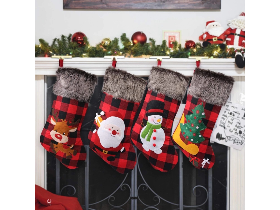 Conjunto De 4 Meias De Natal Grandes De 48 Cm Com B