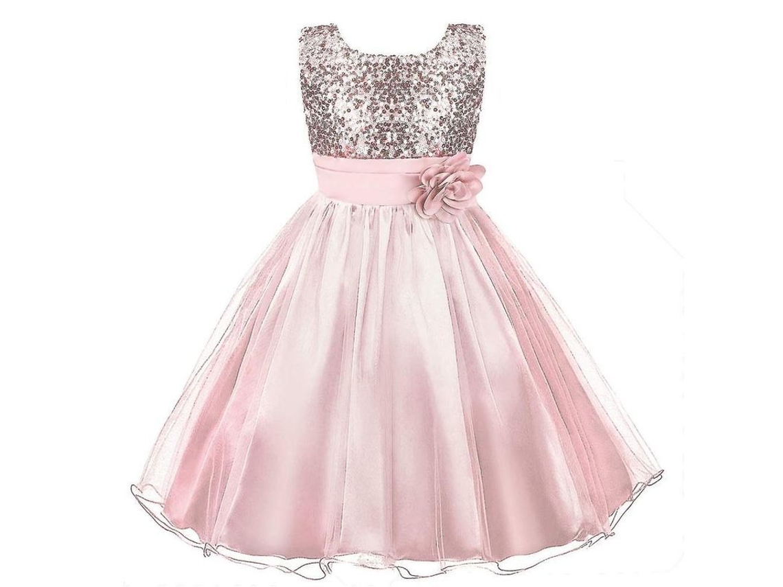 2026 vestido de Princesa para Meninas com Strass e Tule Flores Festa Aniversário Casamento 3 12 Anos 150 Cm Rosa
