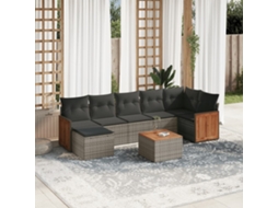 Vidaxl 8 Pcs Conjunto Sofás De Jardim C/ Almofadões Vime Pe Cinzento
