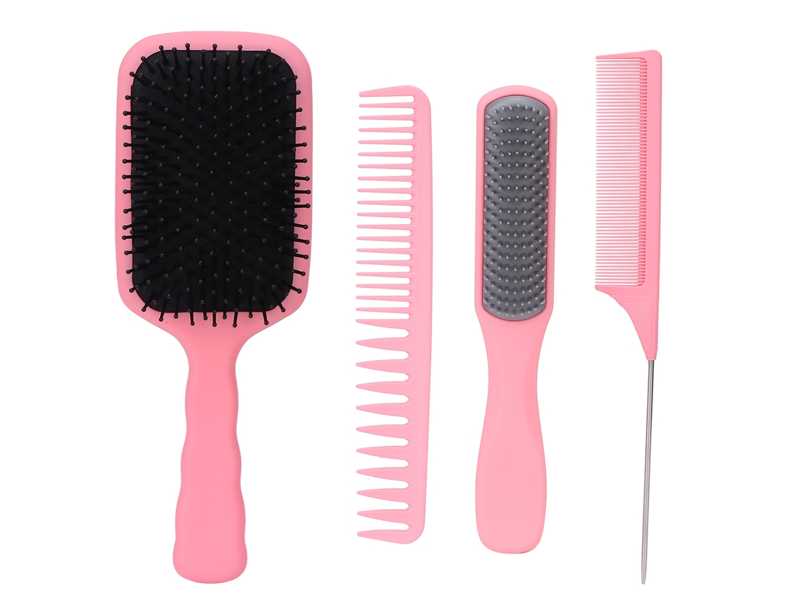 2026 set de 4 Cepillos de Pelo com Cabo Antiderrapante para Massagear a Cabeça e Aliviar a Pressão Caixa Rosa