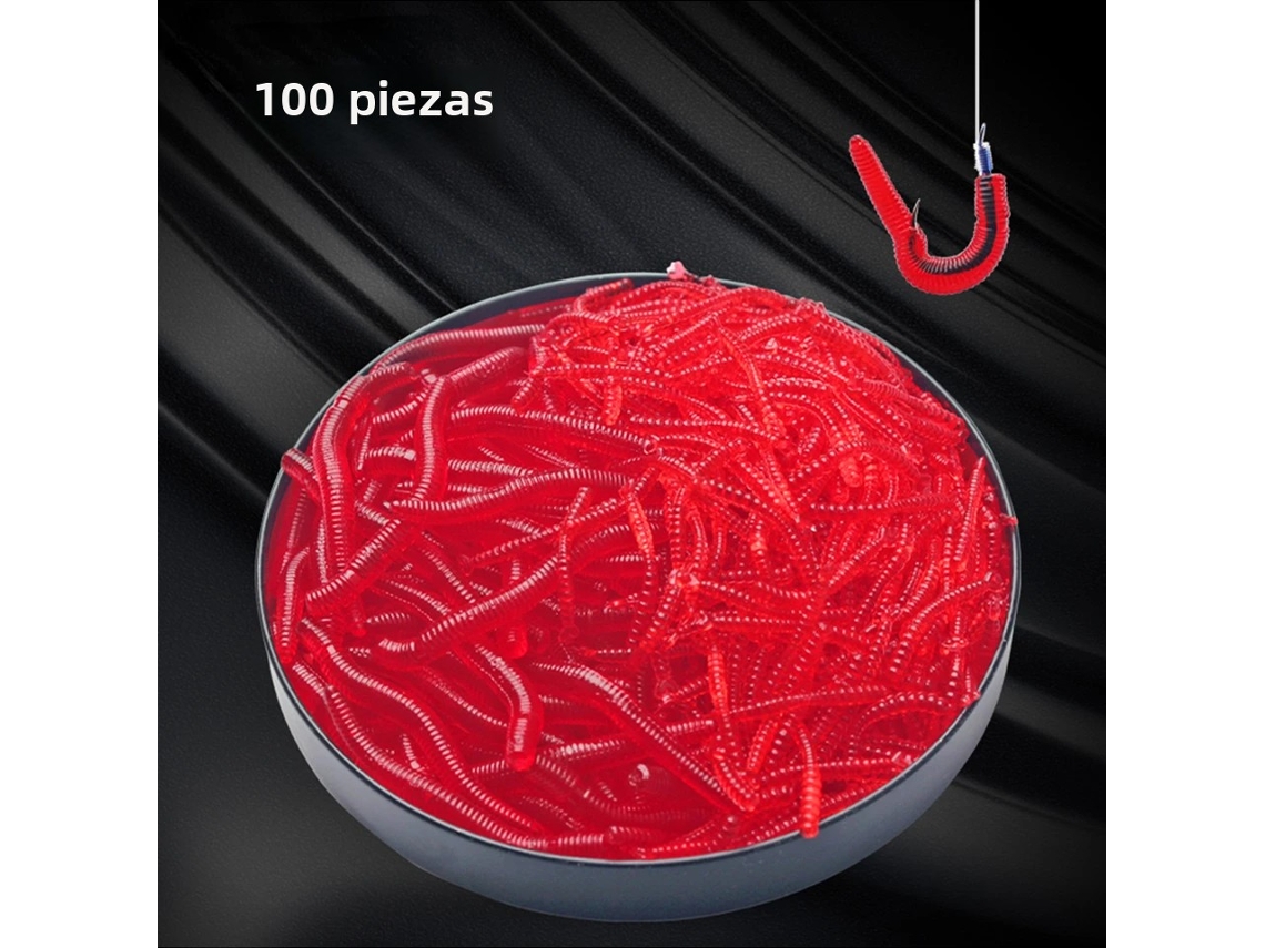 100 Iscas Artificiais De Silicone Vermelhas Em Formato De Minhoca Viva, Com Atrativo Para Camarão.