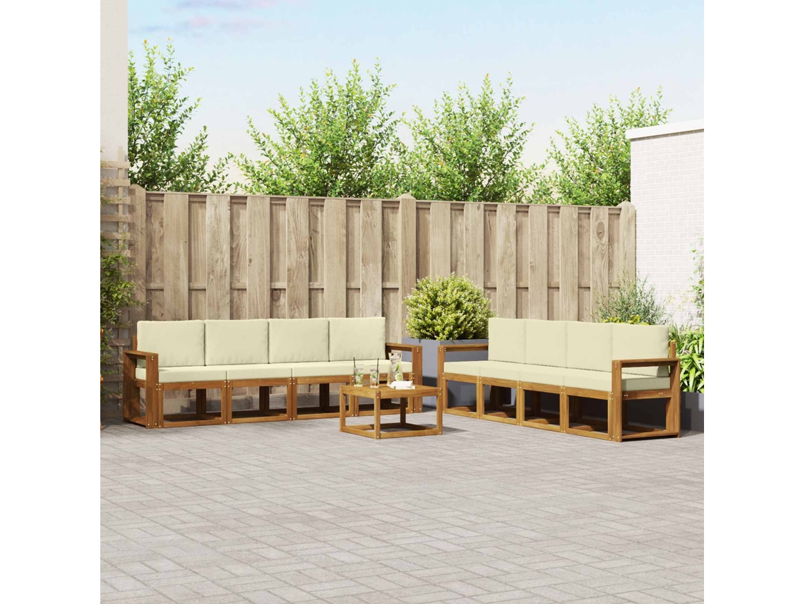 Vidaxl Conjunto De Sofás Para Exterior 9 Unid. Natural E Creme