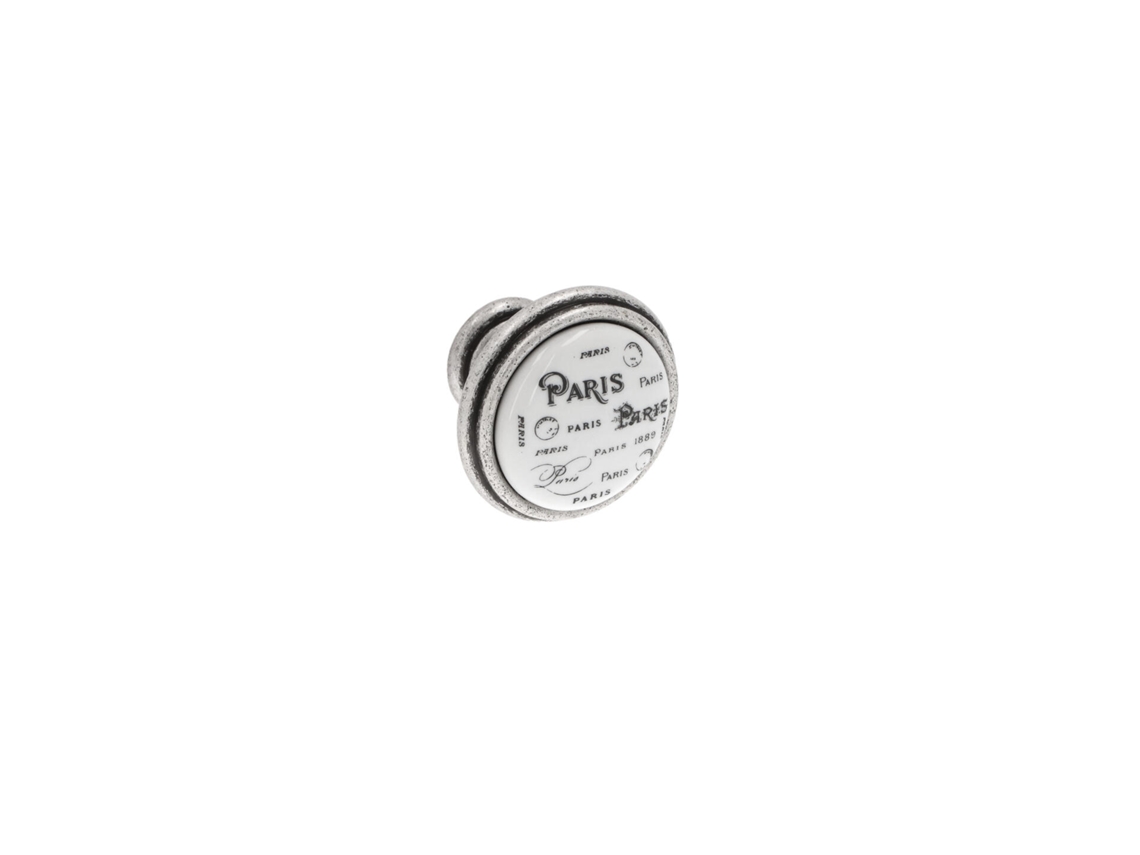 Puxador para Móveis em Zamac e Porcelana com diâmetro de 35 mm e acabamento Prata Antiga Brilhante, conjunto de 6 HARDWAREXCHANGE