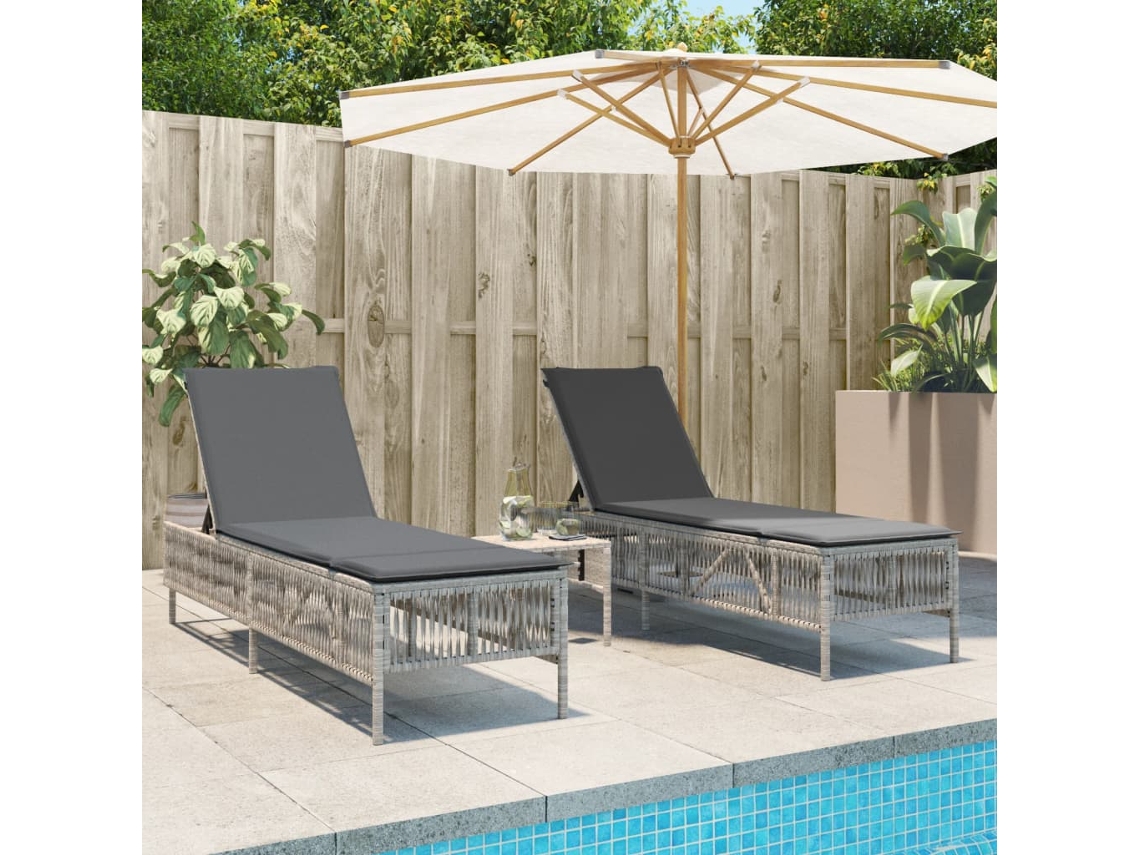 Vidaxl Espreguiçadeira Com Almofadões 2 Pcs Vime Pe Cinzento-claro
