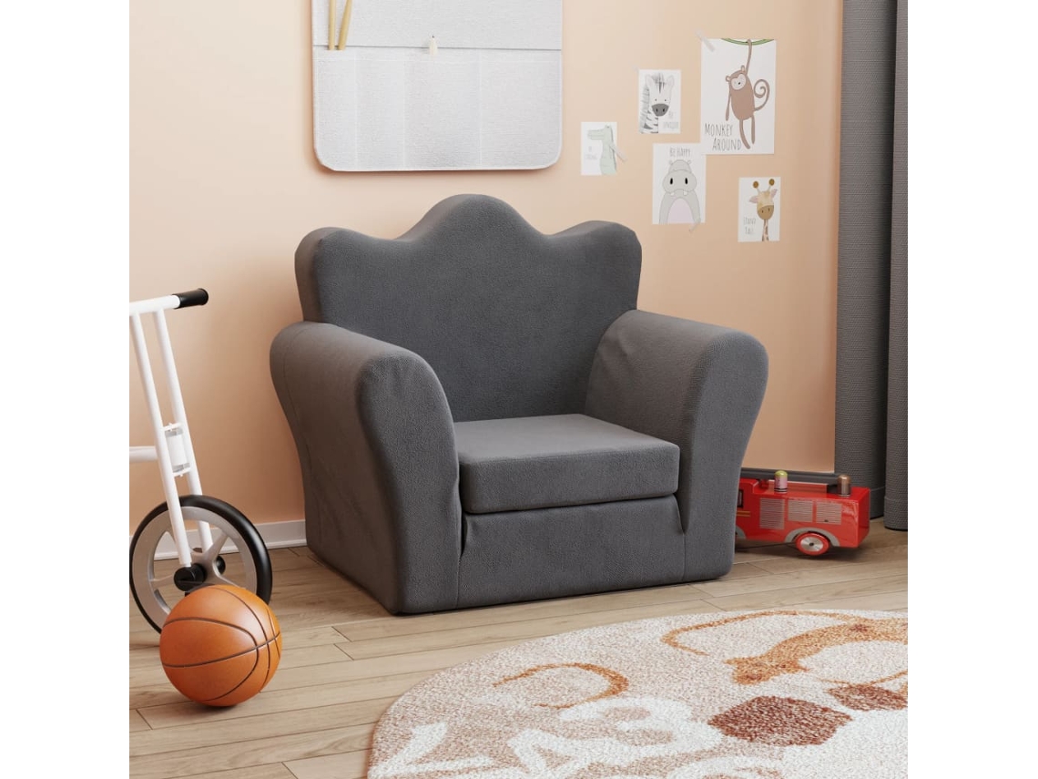 Vidaxl Sofá-cama Infantil Pelúcia Macia Antracite