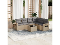 Vidaxl 7 Pcs Conjunto De Sofás P/ Jardim Com Almofadões Vime Pe Bege