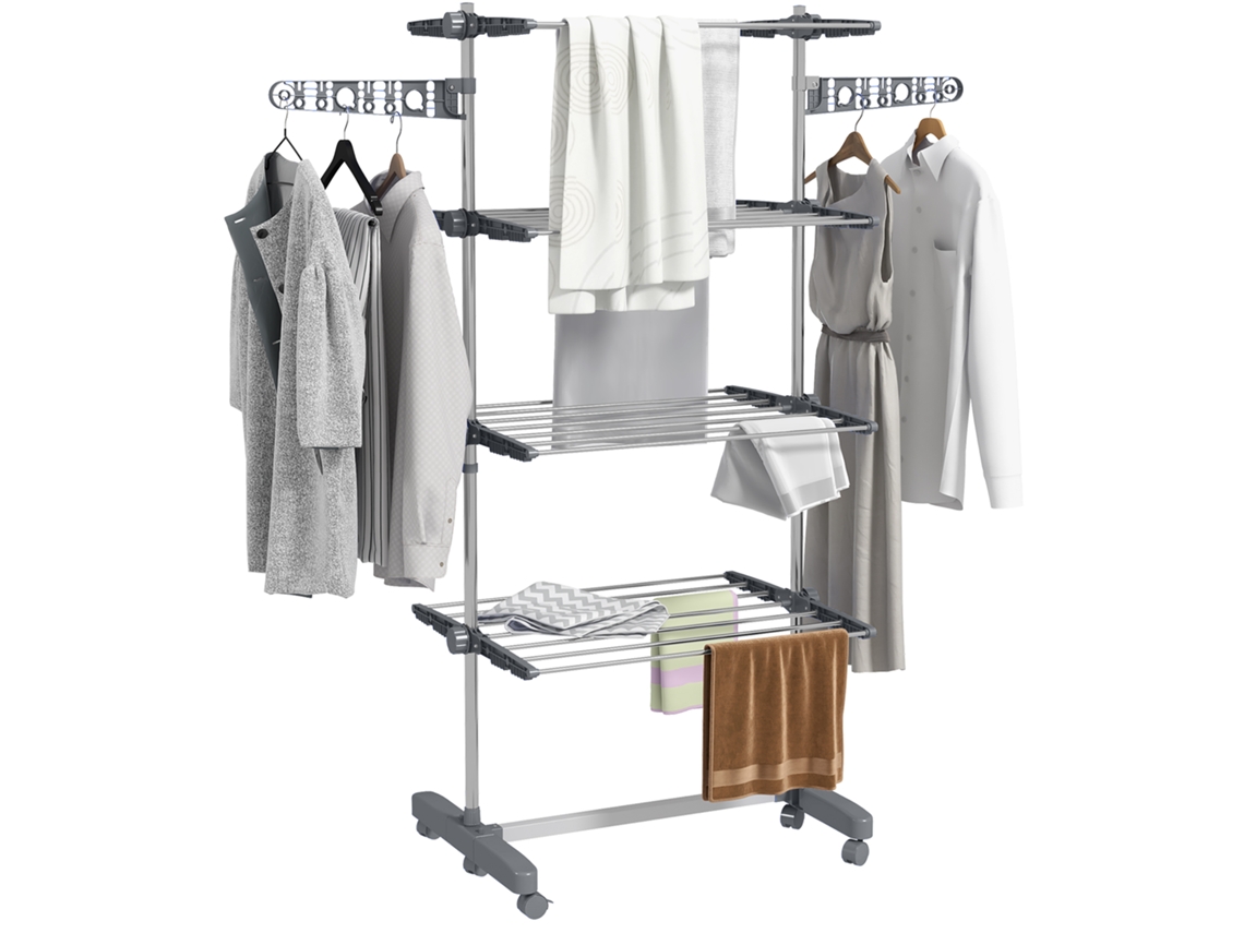 Wäschenständer Wäschetrockner 5 Ebenen. Foldable. One - Klick - System. 142 Cm X 55 Cm X1 72 Cm. Gray + Silver