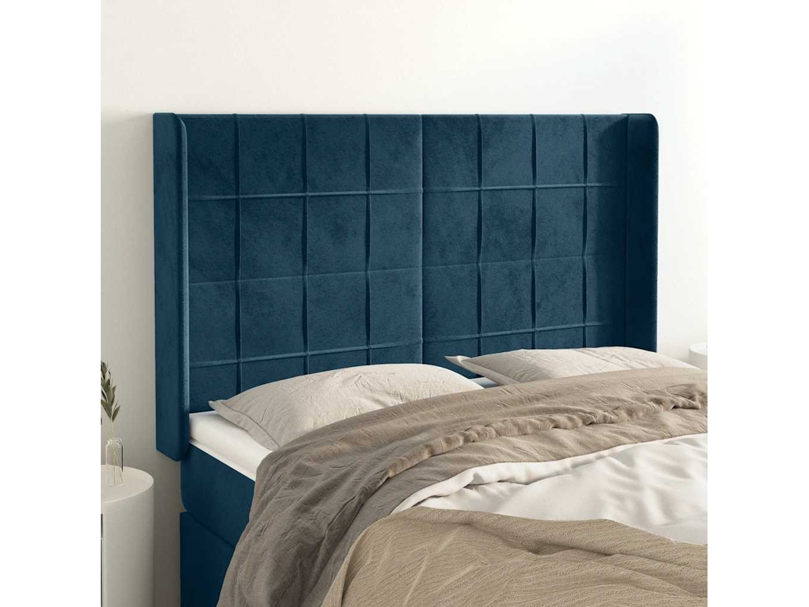 Vidaxl Cabeceira Cama C/ Abas Veludo 147x16x118/128 Cm Azul-escuro