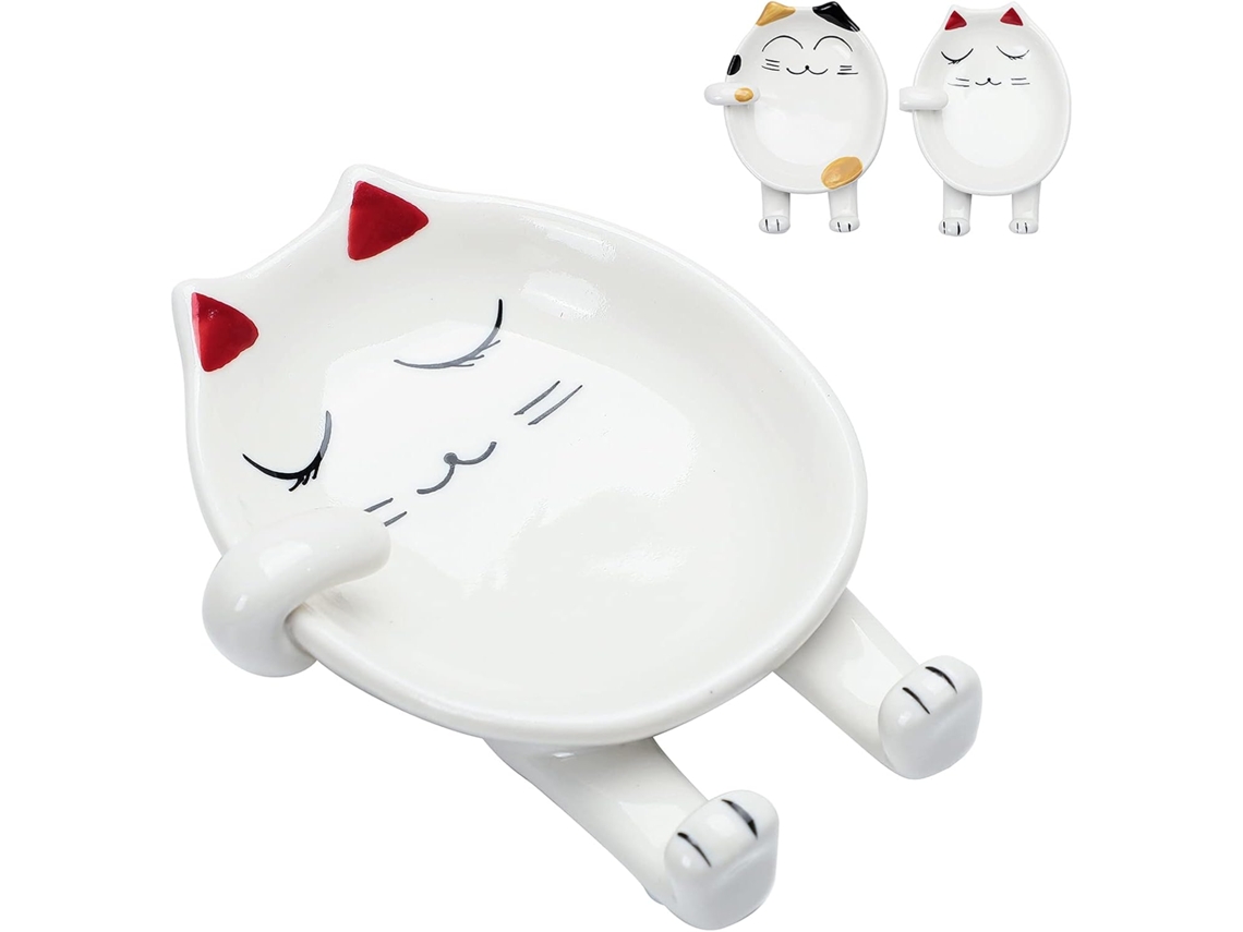 Suporte para Colher em Cerâmica Gato Vermelho Acessório de Cozinha NEVEANCE