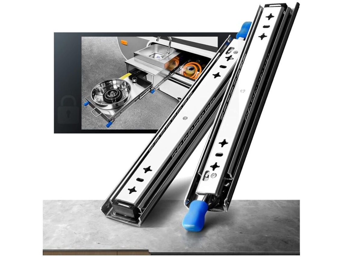Corrediças Para Gaveta Reforçadas Com Trava, Carga 120 Kg, Rolamentos De Esferas, 300 Mm, 1 Par