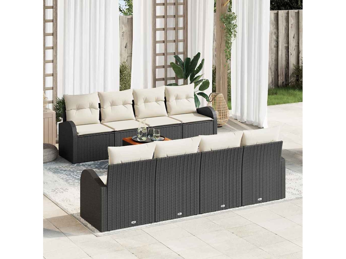 Vidaxl Conjunto De Sofá De Jardim 9 Unid. Preto E Creme Vime Pe