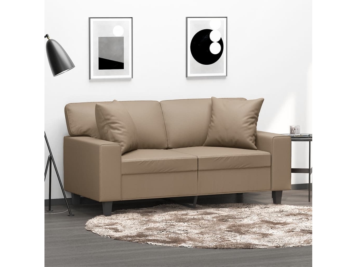 Sofá 2 Lugares HARLANV1 com couro artificial cappuccino 120 cm e almofadas