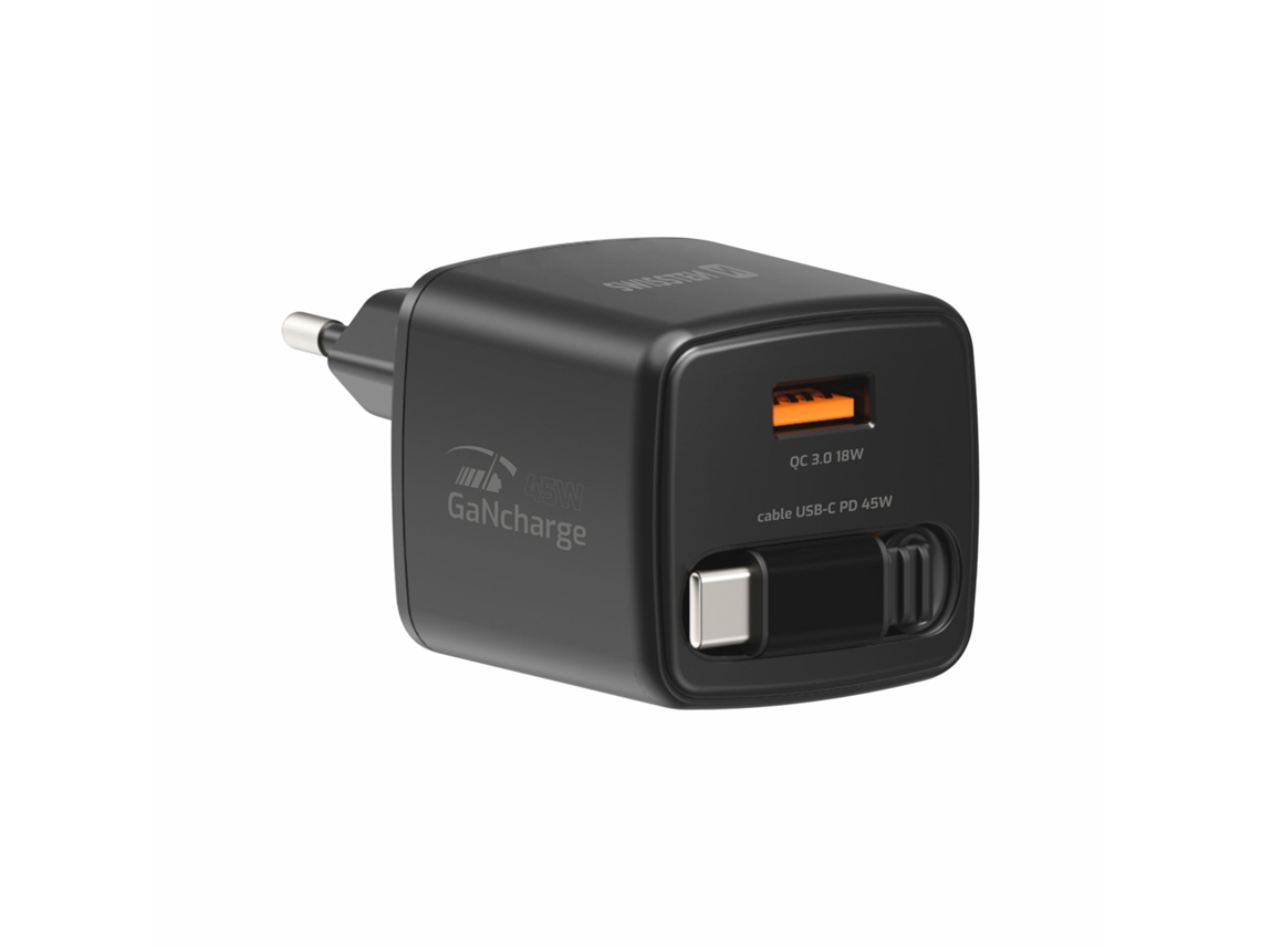Carregador de SWISSTEN Slicecharge Gan 45W 1Xusbc+Usb (Preto)
