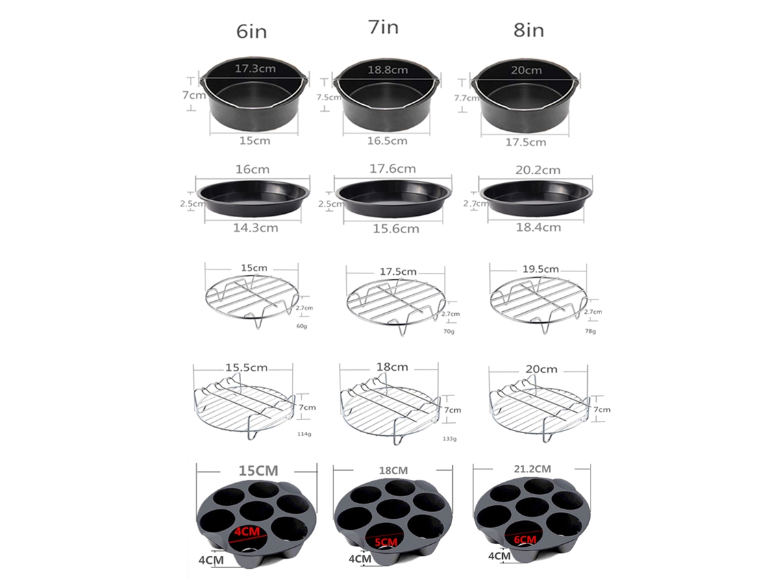 Kit de acessórios para air fryer, 10 peças, panelas, moldes, prateleira para 3.2qt e 5.8qt | S/MARCA