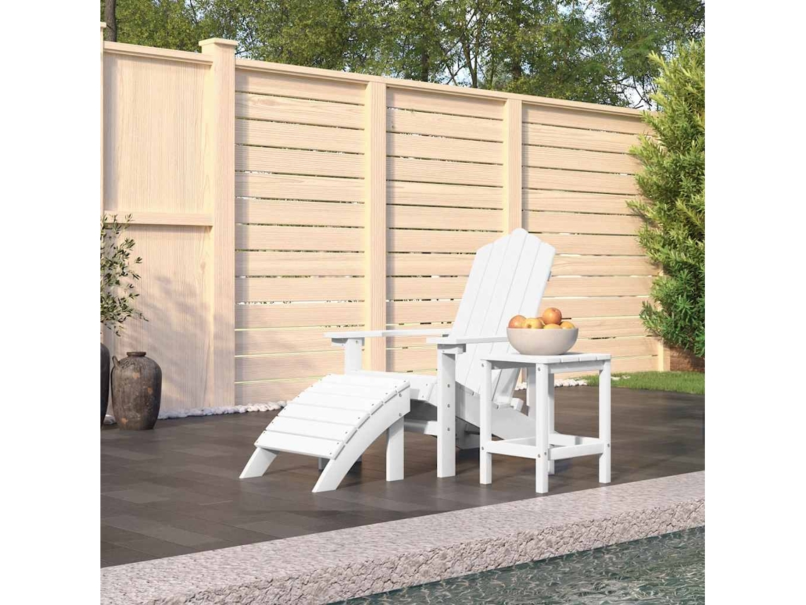 Vidaxl Cadeira De Jardim Adirondack Com Apoio De Pés/mesa Pead Branco
