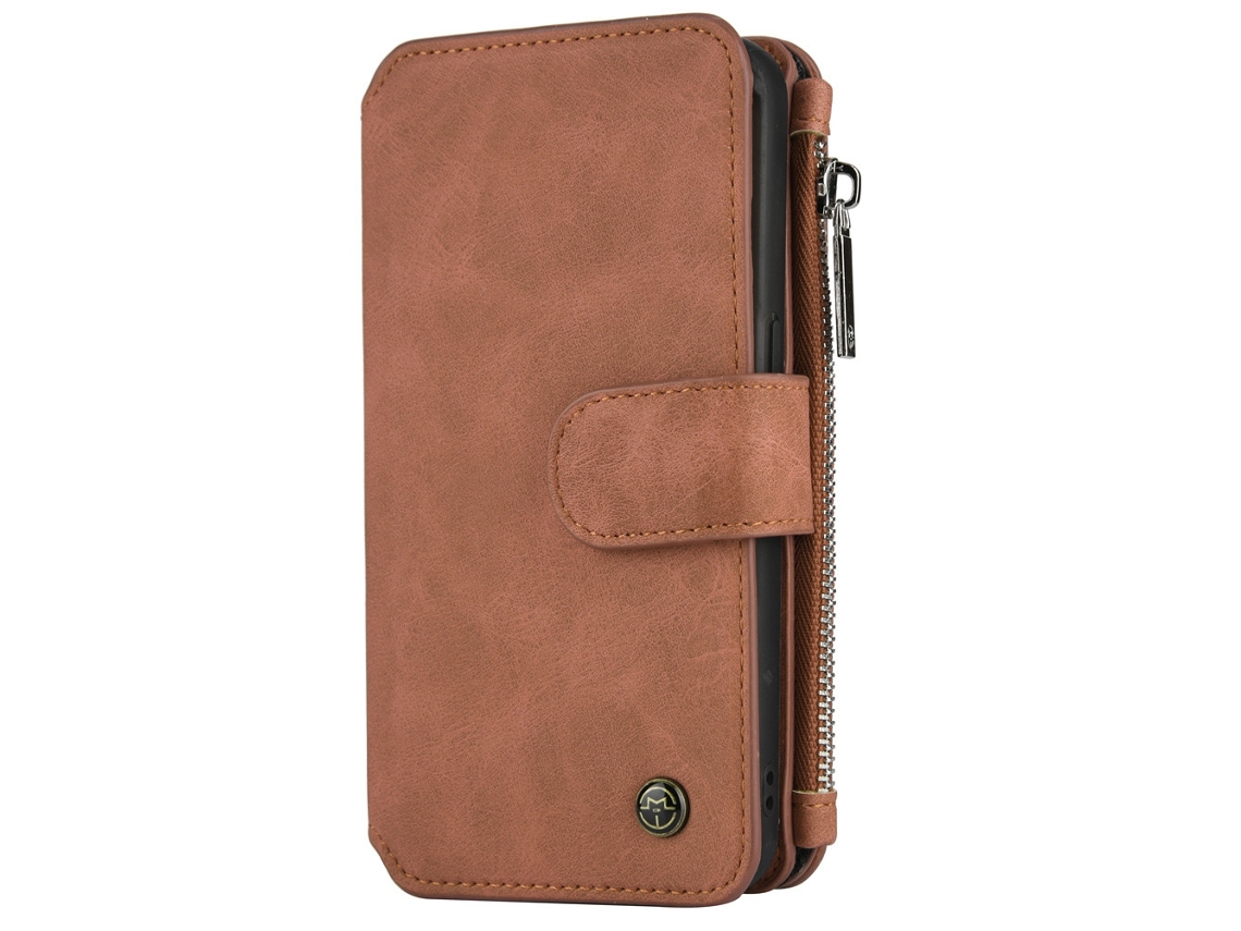 Capa para Celular Samsung Galaxy S7 Estilo Carteira Case de Couro de Duas Camadas Marrom Protetor EOOCOO (ranura para Cartão com Zíper)