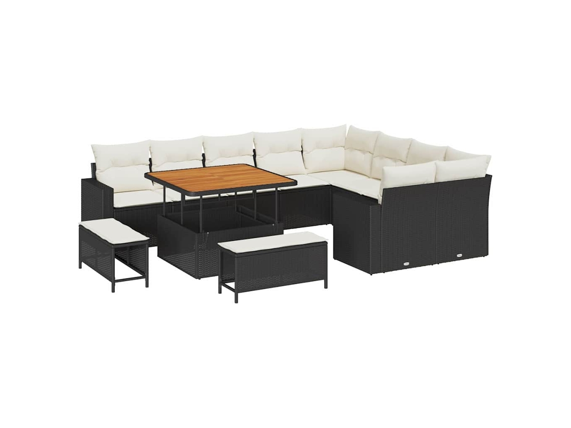 Maison Exclusive - Conjunto De Sofá De Jardim 13 Pcs Preto E Creme Vime Pe