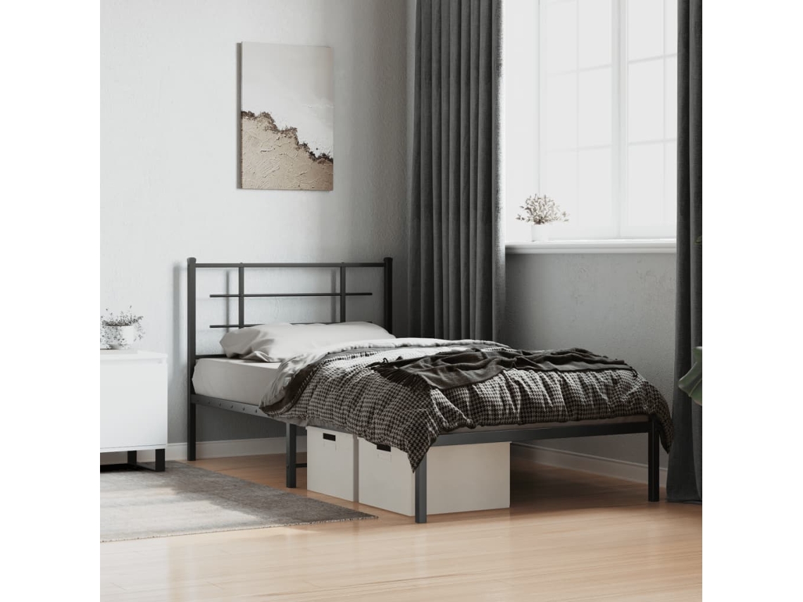 Estrutura De Cama Com Cabeceira 107x203 Cm Metal Preto