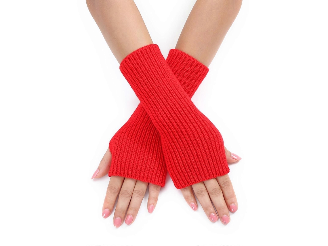 Luvas de Malha Alongar Pulso Sem Dedos Luvas de Inverno Meio Dedo Elásticas Manter Quente Luvas para Meninas Adolescentes Ciclismo Branco TAISHENGDA