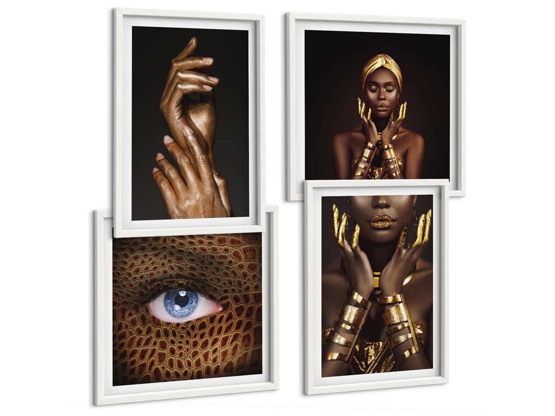 Galeria De Pinturas Murais Retratos De Mulheres Africanas Moldura Branca Imagens Para Um Quarto Infantil Espelharte (conjunto De 4 Imagens)