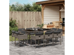 Vidaxl 11 Pcs Conjunto Jantar P/ Jardim C/ Almofadões Vime Pe Cinzento
