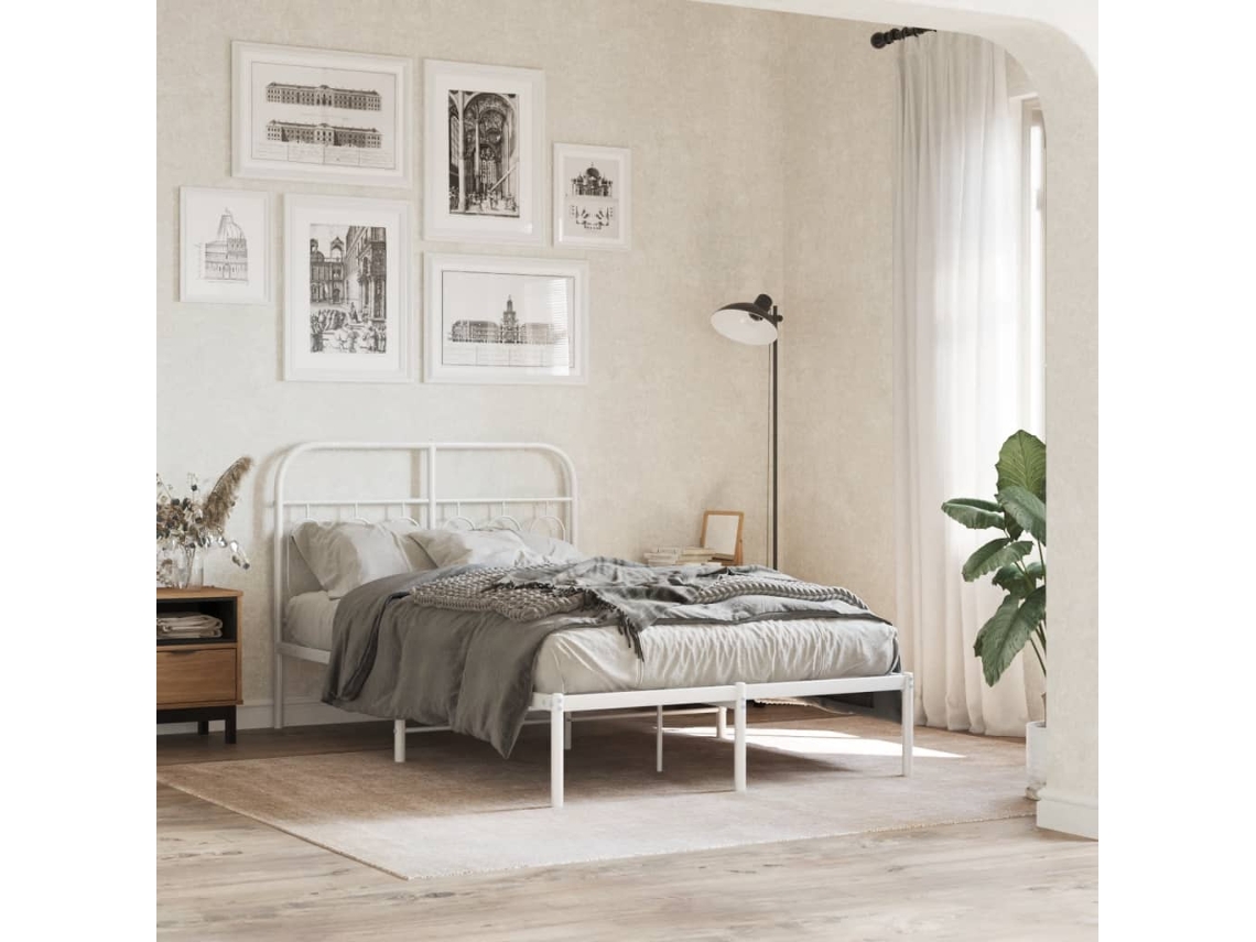 Vidaxl Estrutura De Cama Com Cabeceira 120x200 Cm Metal Branco