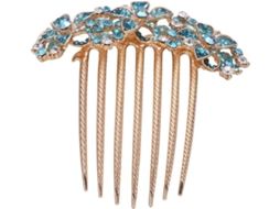 Pente De Cabelo Feminino Com Strass Azul E Cristais - Acessório De Cabelo Elegante E Ornamentado