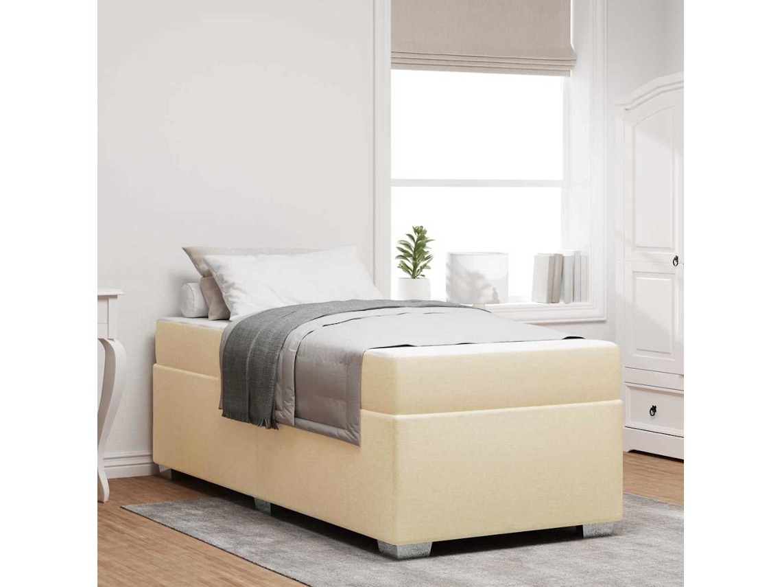 Vidaxl Estrutura Da Cama Com Colchão Creme 90 X 200 Cm Tecido