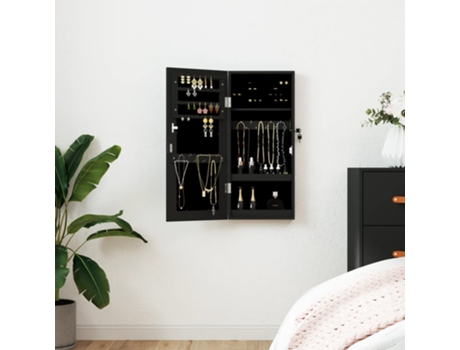 Móvel para Joias de Parede Espelhado 30X8.5X67 Cm Preto VIDAXL