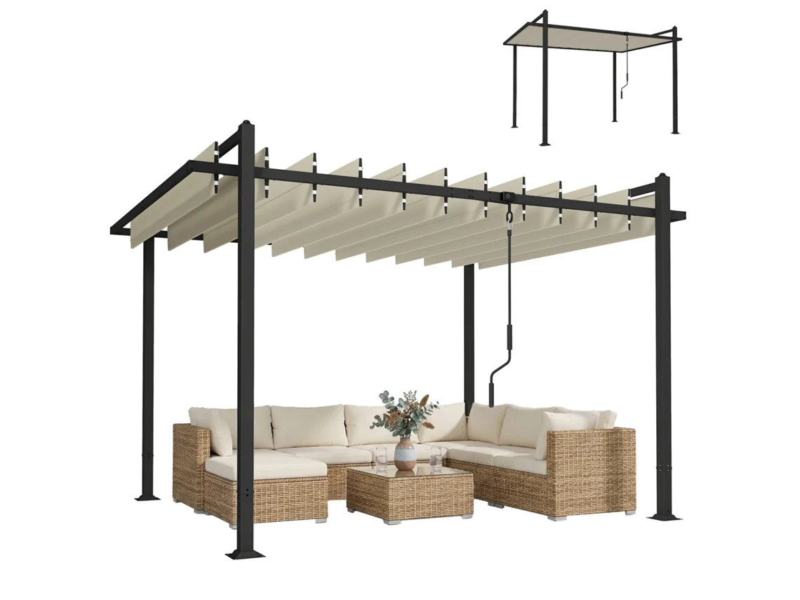 Pérgola de Jardim PROFESIA BOYANG 3x3,8 m com toldo ajustável e estrutura de alumínio